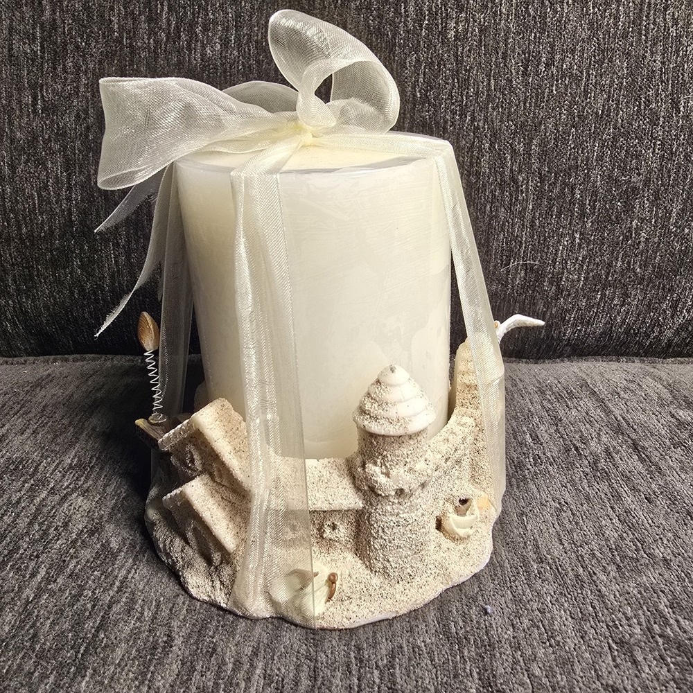 Vintage Candle Holder And Candle Real Seashell & Sand Candle Holder New